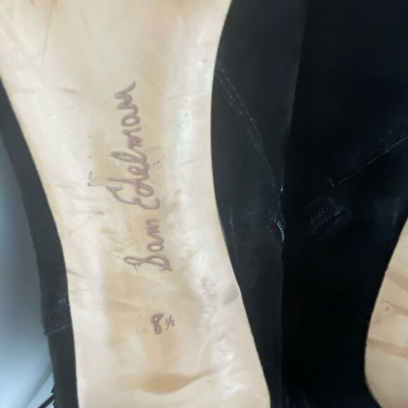 Sam Edelman Suede Fringe Trim Ankle Boots 8.5 Black - Picture 4 of 10